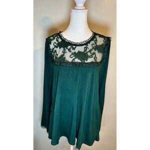 Kate & Mallory Blouse Womens XL Green Bell Sleeve Lace Whimsical Dreamy Feminine